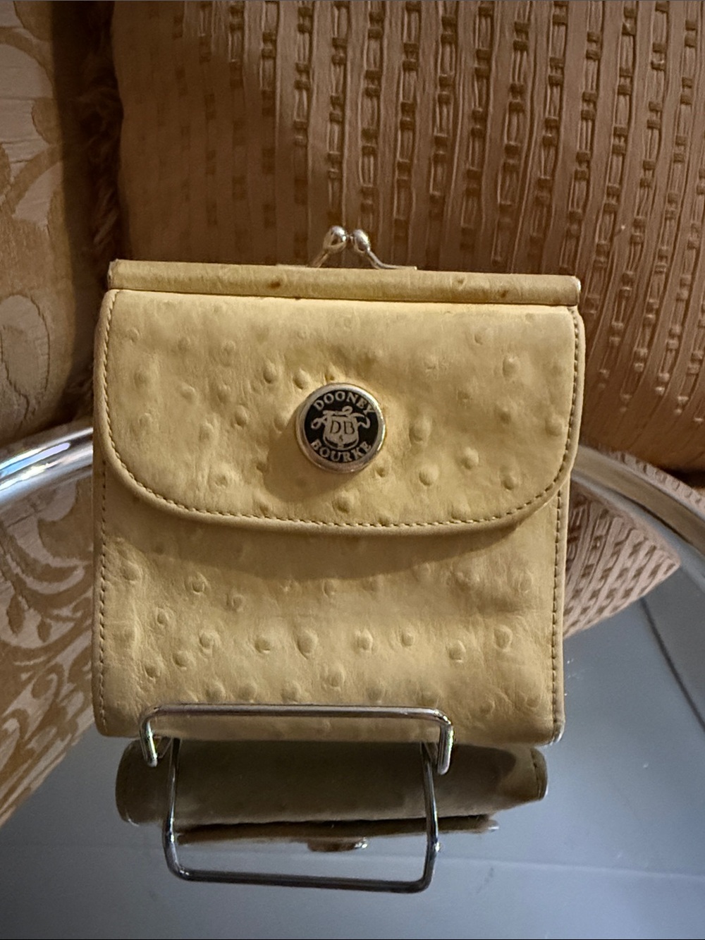Vintage Dooney & Bourke Ostrich-Embossed Framed Medium Trifold Wallet preowned
